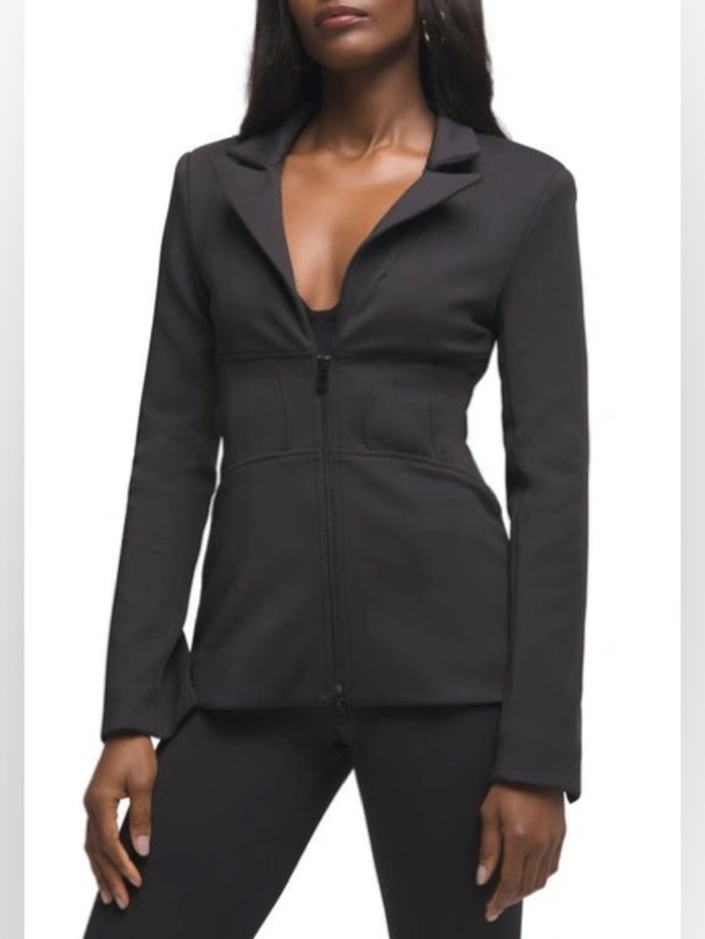Good American Corset Like Waist Stretchy Collared Jacket Size 3 or 10-12 Black